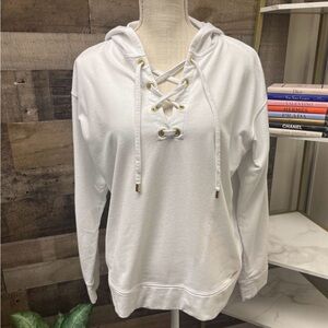 Michael Kors White Lace-Up Hoodie with Gold Accents